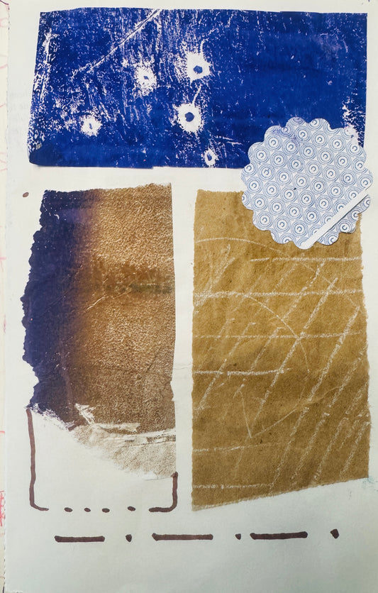 marks on paper torn and collaged to create a magazine cover