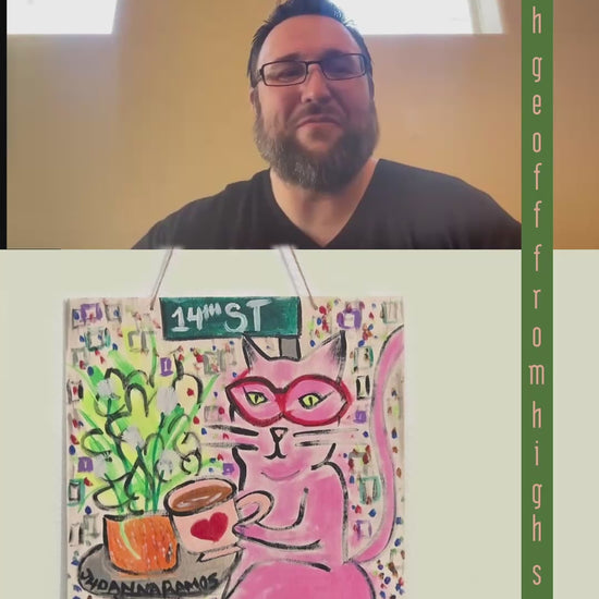 a video of Liz Awesome and Geoff from high school interviewing Jhoanna Ramos, who is discussing her art and process