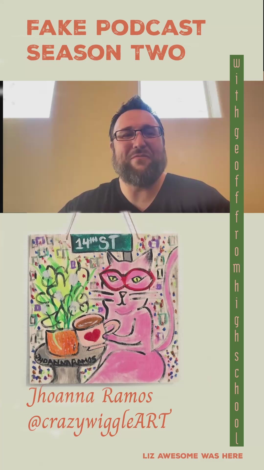 a video of Liz Awesome and Geoff from high school interviewing Jhoanna Ramos, who is discussing her art and process