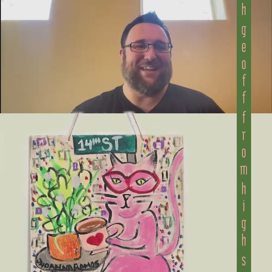 a video of Liz Awesome and Geoff from high school interviewing Jhoanna Ramos, who is discussing her art and process