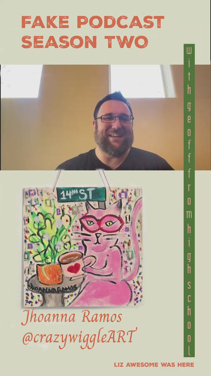 a video of Liz Awesome and Geoff from high school interviewing Jhoanna Ramos, who is discussing her art and process