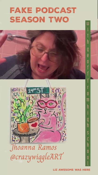 a video of Liz Awesome and Geoff from high school interviewing Jhoanna Ramos, who is discussing her art and process