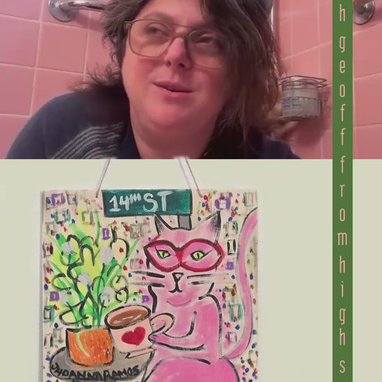 a video of Liz Awesome and Geoff from high school interviewing Jhoanna Ramos, who is discussing her art and process