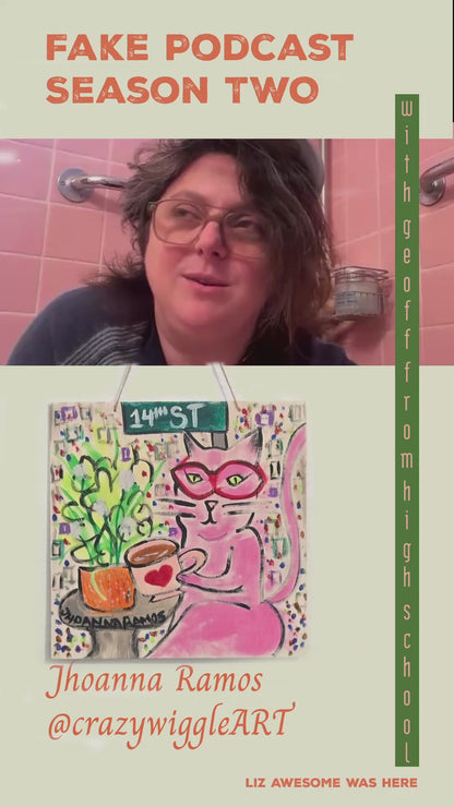 a video of Liz Awesome and Geoff from high school interviewing Jhoanna Ramos, who is discussing her art and process