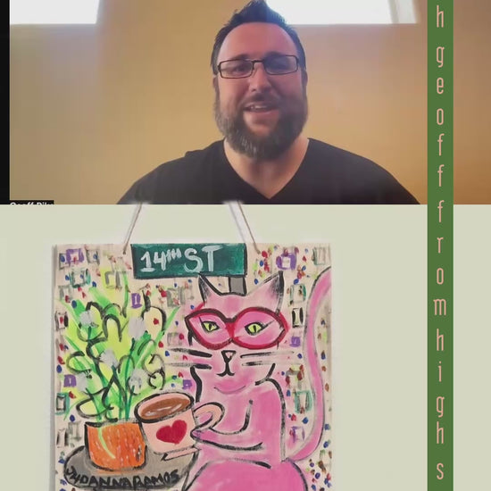 a video of Liz Awesome and Geoff from high school interviewing Jhoanna Ramos, who is discussing her art and process