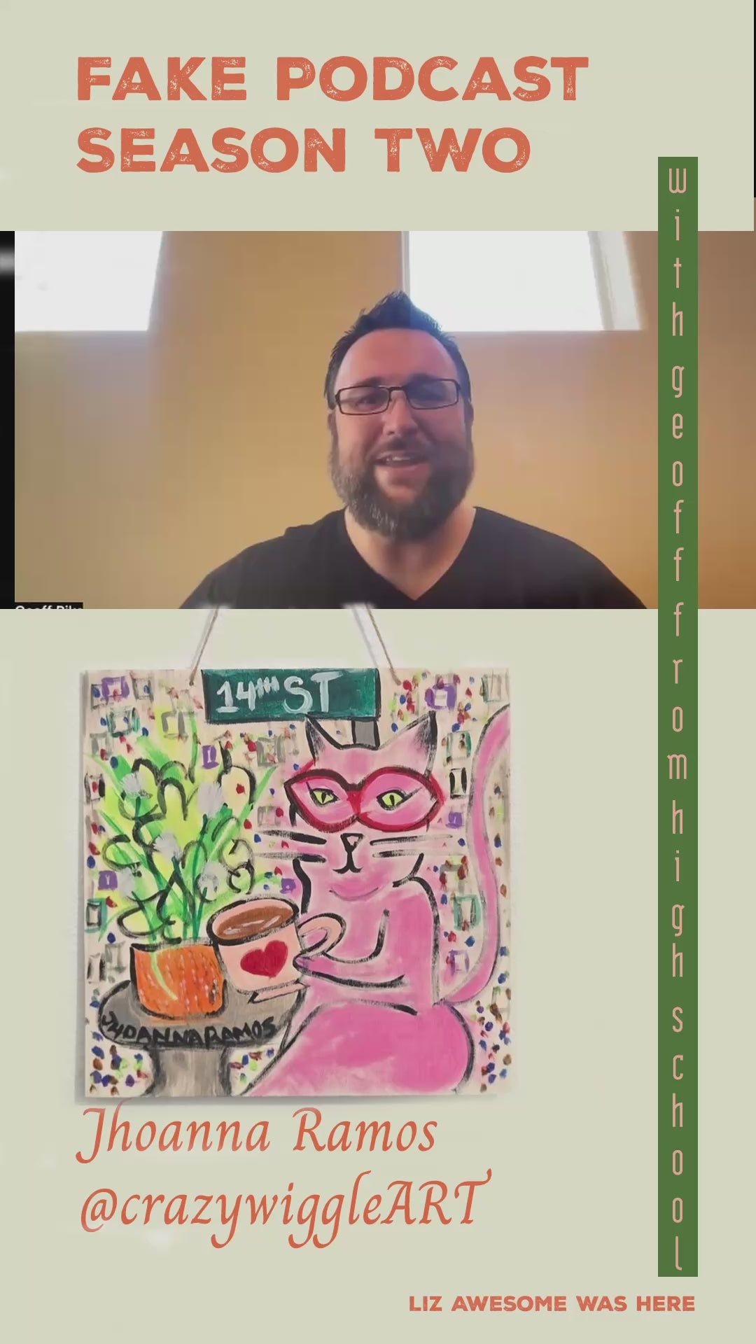 a video of Liz Awesome and Geoff from high school interviewing Jhoanna Ramos, who is discussing her art and process